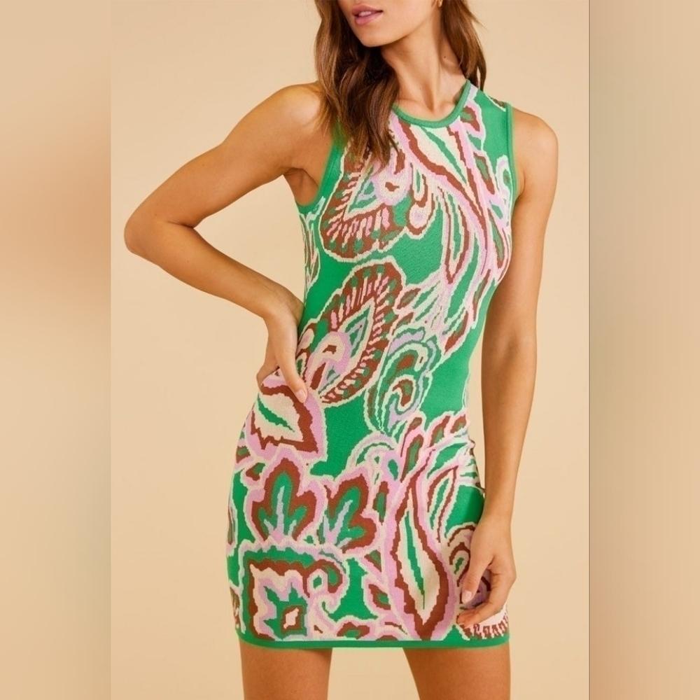 Minkpink Green Paisley Sierra Knit Mini Dress NWT Size XL - Picture 7 of 14